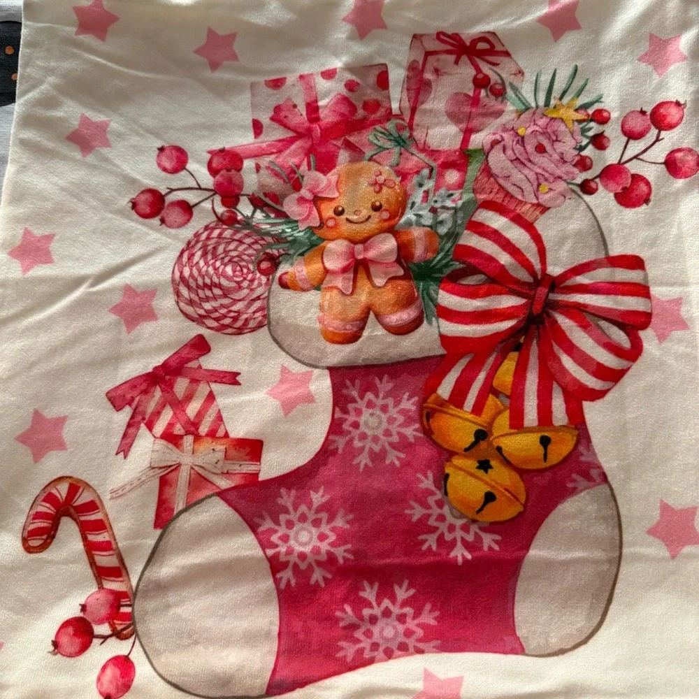 Set of 2 Christmas Pillow Covers 18x18 - Gingerbread Man and Red Bow